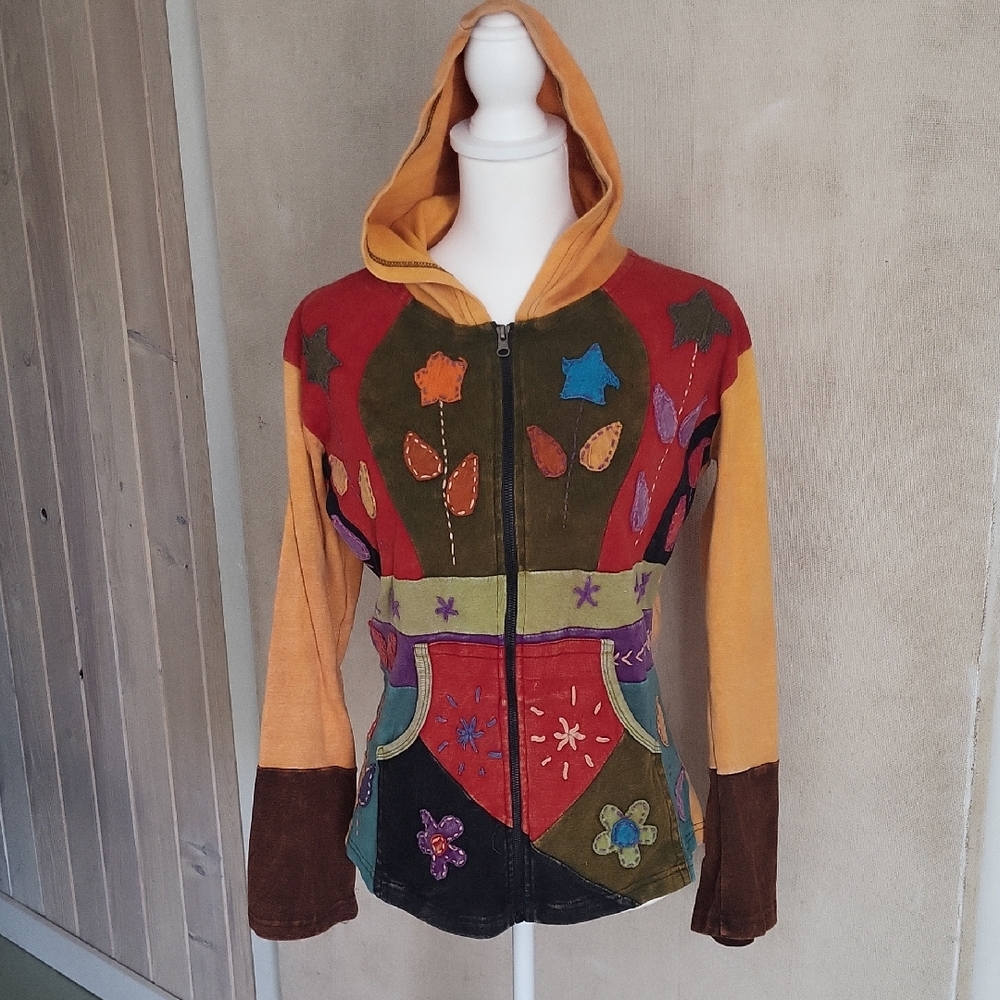 KPC Colorful Women's Hoodie with floral Appliques & Embroidery